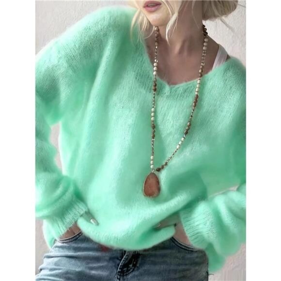 V-Neck Dropped Shoulder Sweater - Picture 12 of 16